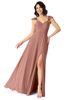 Azazie Everett Bridesmaid Dresses Cedar Rose A-Line V-neck Ruched Chiffon Dress image1