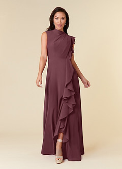 Azazie Narine Mother of the Bride Dresses Sangria A-Line High Neckline Pleated Chiffon Dress image3