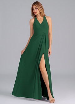Azazie Dorota Bridesmaid Dresses Dark Green A-Line Pleated Chiffon Dress image4
