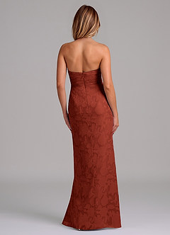 Azazie Jemma Final Sale Terracotta Sheath Pleated Floral Burnout Dress image6