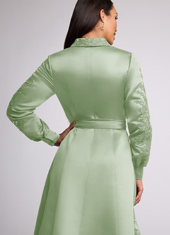 Azazie Ruth Mother of the Bride Dresses Dusty Sage A-Line Lace Matte Satin Dress image5
