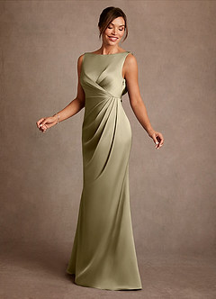 Azazie Baltimore vestidos de madre de la novia Vestido de Musgo Verde de Satén Elástico de Corte en A con Plisado image3