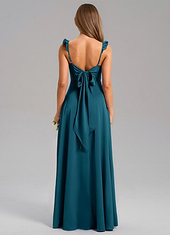 Azazie Everett Robes de demoiselle d'honneur Robe Trapèze en Satin extensible Bleu Encre image2