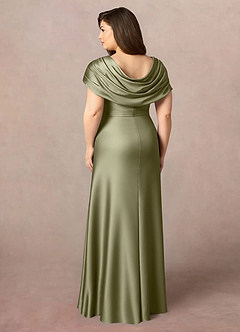 Azazie Branford vestidos de madre de la novia Vestido de Pistacho de Satén Elástico de Corte En A con Plisado image10