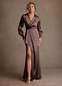 Azazie Jacinta Klänningar till brudens mor Klä Tubklänning i Stretch Satin Plisserad Ganache image1