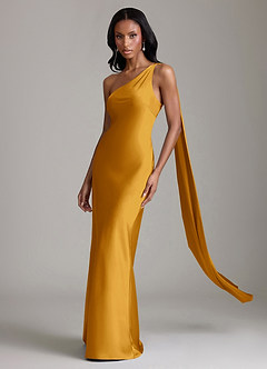 Azazie Galinda Suknie dla druhen Syrena Jedno ramię Satyna elastyczna Do ziemi Sukienka image1