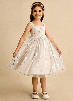 Azazie Bean vestidos de niña de las flores Vestido de Alabastro Blanco de Tul de Princesa con Sin mangas image4