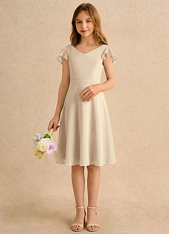 Azazie Narin Girls Formal Blomsterpigekjoler A-Line med ærmer Chiffon Knælængde Kjole image3