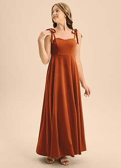 Azazie Rosey Junior Robe Trapèze en velours Encolure en Forme de Cœur Orange Brûlée image4