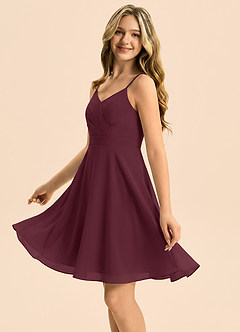 Azazie Avelina Junior Vestido Cabernet de Gasa de Corte en A con Plisado image4