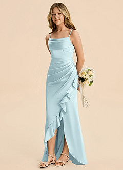 Azazie Mia Junior Cloud Blue Mermaid Pleated Stretch Satin Dress image4
