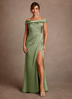 Azazie Bedford Mother of the Bride Dresses Pistachio Sheath Pleated Stretch Satin Dress image1
