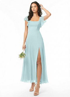 Azazie Bondi Bridesmaid Dresses Sea Glass A-Line Ruched Chiffon Dress image1