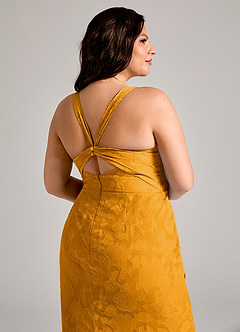 Azazie Mero Brautjungfernkleider Etui Plissee Blumen-Burnout Kleid Butterscotch image12