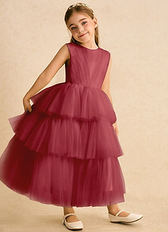 Azazie Marshmallow Flower Girl Dresses Pomegranate Ball-Gown Bow Tulle Dress image4