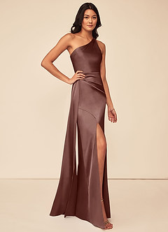 Azazie Maron Brautjungfernkleider A-Linie Eine Schulter Stretch-Satin Kleid Espresso image3