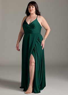 Azazie Davis Bridesmaid Dresses Emerald A-Line Pleated Stretch Satin Dress image10