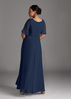 Azazie Tricia Mother of the Bride Dresses Dark Navy A-Line V-Neck Pleated Chiffon Dress image4