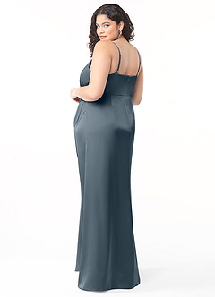 Azazie Maci Vestidos de damas de honor Vestido de Crepúsculo de Satén Elástico de Corte en A con Cuello en V plisado image8