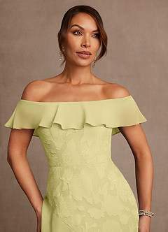 Azazie Marina Kleider für die Brautmutter A-Linie Schulterfrei Blumen-Burnout Kleid Zitronensorbet image5