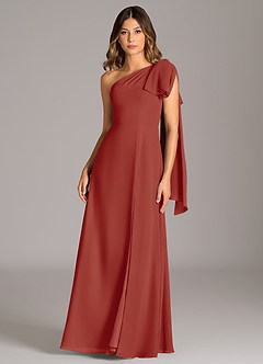 Azazie Tella Bridesmaid Dresses Terracotta A-Line One Shoulder Chiffon Dress image2