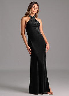Azazie Drita Robes de demoiselle d'honneur Robe Trapèze en velours Plissée Noir image5