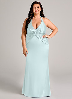 Azazie Valerie Jurken voor bruidsmeisjes Jurk van Stretch Satijn met Zeemeermin Geplooid Zeeglas image7