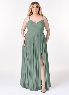 Azazie Vini Bridesmaid Dresses Silver Sage A-Line V-Neck Pleated Chiffon Dress image7