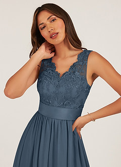 Azazie Gertrude Bridesmaid Dresses Neptune A-Line Lace Chiffon Dress image11