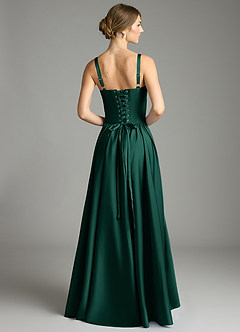 Azazie Evadina Bridesmaid Dresses Emerald A-Line Corset Stretch Satin Dress image2