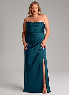 Azazie Leonis Bridesmaid Dresses Ink Blue Mermaid Pleated Stretch Satin Convertible Dress image8