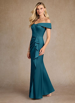 Azazie Laredo vestidos de madre de la novia Vestido de Azul Tinta de Satén Elástico de Sirena con Vestidos sin tirantes image5