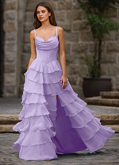 Floralace Lilac Ruffled A-line Prom Dress image3