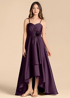 Azazie Catalina Junior Plum A-Line Sweetheart Neckline Stretch Satin Dress image1