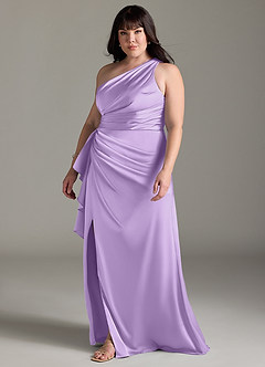 Azazie Maive Bridesmaid Dresses Lilac Sheath Ruched Stretch Satin Dress image9