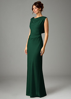 Azazie Kieryn Bridesmaid Dresses Dark Green Mermaid Pleated Stretch Satin Dress image5