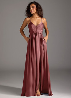 Azazie Alia Bridesmaid Dresses Amethyst A-Line Pleated Stretch Satin Dress image14
