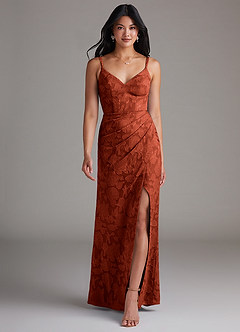 Azazie Leo Brautjungfernkleider Etui Plissee Blumen-Burnout Kleid Rotbraun image4