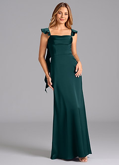 Azazie Adi Bridesmaid Dresses Pine A-Line Pleated Stretch Satin Dress image1