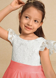 Azazie Vetty Flower Girl Dresses Ivory Coral A-Line Lace Tulle Dress image8