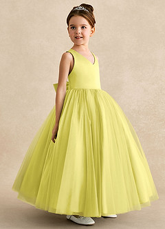 Azazie Peanut Flower Girl Dresses Canary A-Line Strap Tulle Dress image2