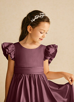 Azazie Piglette Flower Girl Dresses Sangria A-Line Bow Matte Satin Dress image3