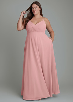 Azazie Amani Brautjungfernkleider A-Linie Plissee Chiffon Kleid Altrosa image9