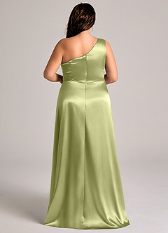 Azazie Brooke Abiti da Damigella Abito A-Line in Raso Metallizzato Monospalla Pistacchio image9