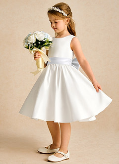 Azazie Sosie Flower Girl Dresses Ivory White A-Line Pleated Matte Satin Dress image3