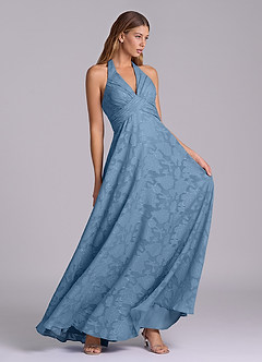 Azazie Tessie Robes de demoiselle d'honneur Robe Trapèze en Blumen-Burnout Plissée Acier Bleuté image5