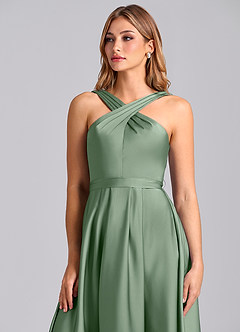 Azazie Dixie Vestidos de damas de honor Vestido de Matcha de Satén Elástico de Corte en A con Plisado image6