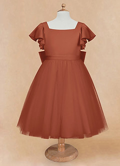 Azazie Kaeya Flower Girl Dresses Auburn A-Line Bow Tulle Dress image5