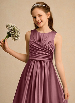 Azazie Ducky Girls Formal Flower Girl Dresses Desert Rose A-Line Pleated Stretch Satin Dress image6