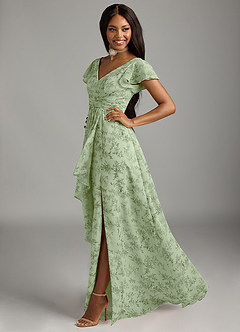 Azazie Omari Bridesmaid Dresses Green Fern Floral A-Line Chiffon Dress image4